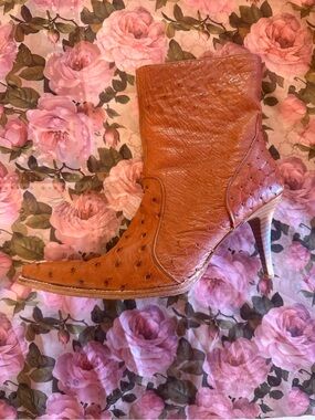 Vintage Dan Post Genuine Full Quill Ostrich Stiletto Boots Leon Mexico Size 9